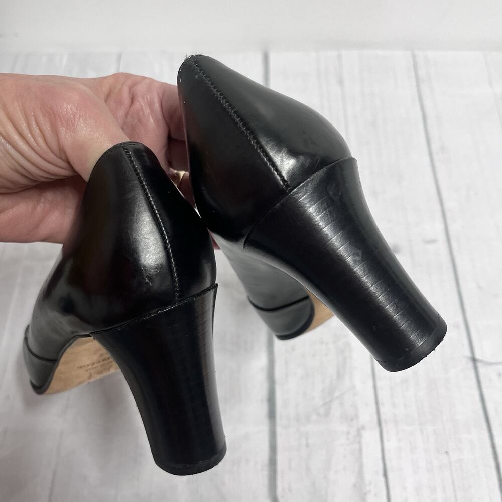 Vintage Ann Taylor Heels Pumps Shoes size 7.5M Black Leather Made in Italy 2.75" - Picture 7 of 9